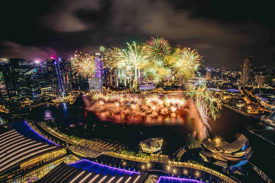 New year Fireworks on Marina Bay in Singapore on 31 December