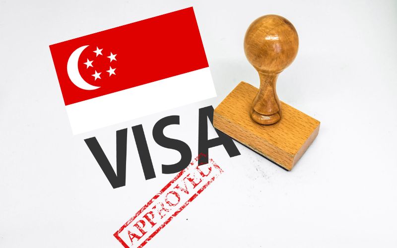 Singapore flag with a visa approval stamp