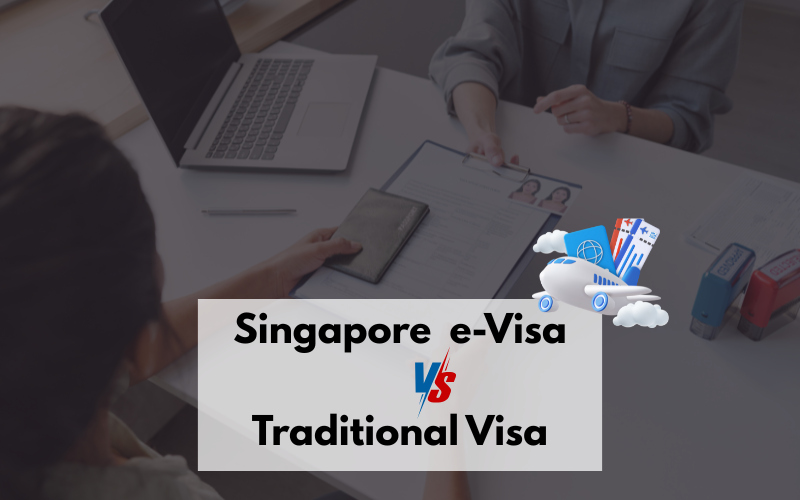 This image shows the difference between Singapore's e-Visa and the regular visa application process.