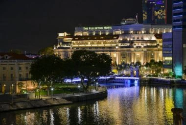 Night view of  The Fullerton Hotel Singapore