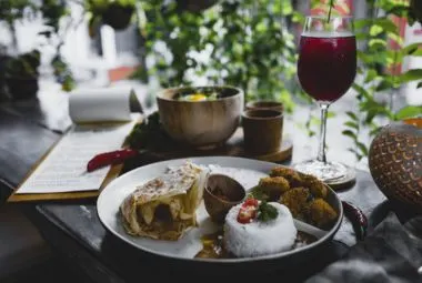 Roti Prata served with rice and side dishes