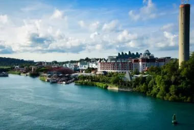 Singapore Sentosa Island harbor view with resorts